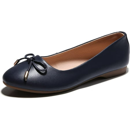 

QWZNDZGR Women Shoes Soft Slip-on Ballet Flats Classic Round Toe Bow Casual Leather Loafers