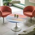 thumbnail image 4 of Abstract Art Oil Painting Elastic Fitted Round Table Cover Blue Pink Ombre Waterproof Outdoor Tablecloth for Holiday Party, Picnic, Patio & Dining Fits Tables Up to 55"-60", 4 of 8