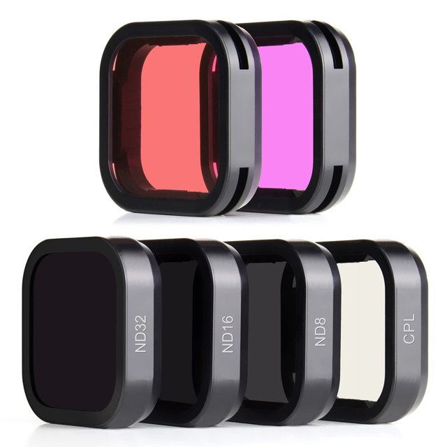 SOONSUN Paquete de 6 filtros de lente para GoPro Hero 12 11 10 9 negro (ND8 ND16 ND32 CPL filtro rojo claro magenta) Kit de filtro de lente de buceo polarizador circular de densidad neutra para GoPro