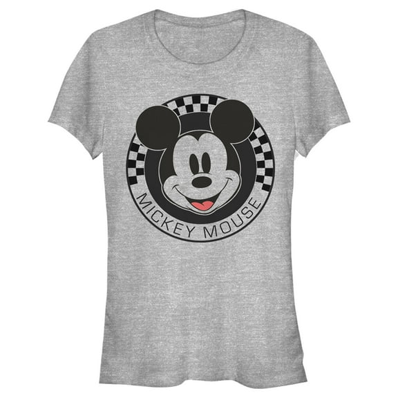 Junior's Mickey & Friends Checkered Mickey Mouse Portrait Graphic Tee Athletic Heather X Large