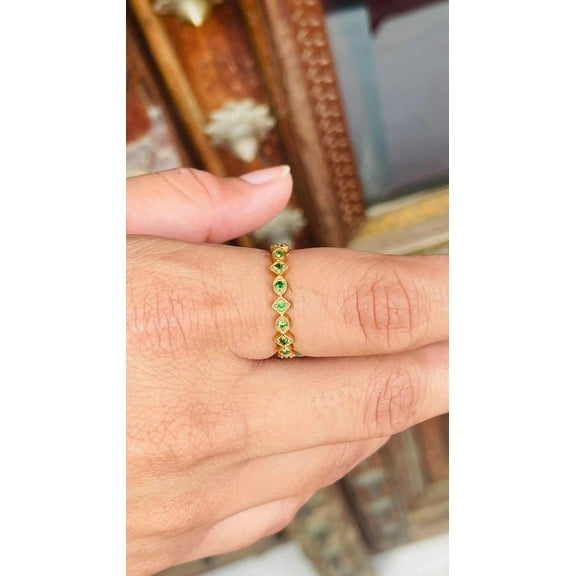 Art deco emerald Full eternity wedding band, Emerald Wedding Band. Emerald Stacking Band. May Birthstone Matching Stacking ring Promise ring