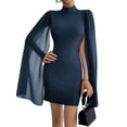 thumbnail image 3 of Women'S Elegant Long Sleeve Flutter Sleeve Bodycon Dress with Rhinestone Detail Step Skirt S, 3 of 9