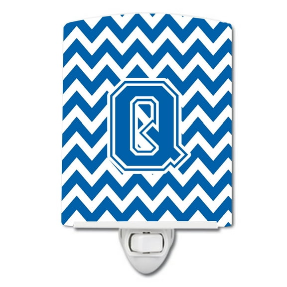 Caroline's Treasures CJ1056-QCNL Letter Q Chevron Blue and White Ceramic Night Light, 6x4x3", multicolor