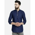 thumbnail image 1 of eloria Men's Traditional Navy Blue Solid Thread Work Cotton Blend Kurta, 1 of 7
