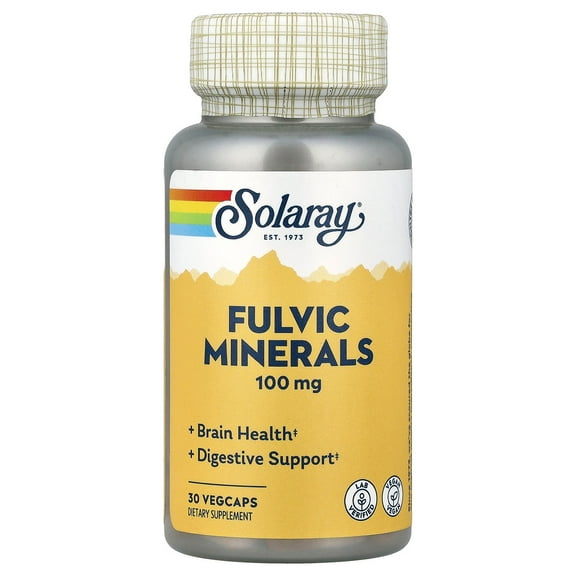 Solaray Fulvic Minerals 100 mg | Himalayan Shilajit | Healthy Digestion, Skin & Brain Support | 30 VegCaps
