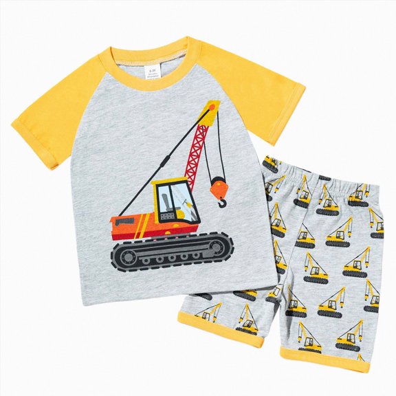 Sopiago Boys' Short Sleeve T-Shirt and Short Outfit Set Size 1-7 Years Toddler Boys' Animals Print Cotton Summer Outfits Sets Clothes for Baby Boy Yellow,3-4 Years