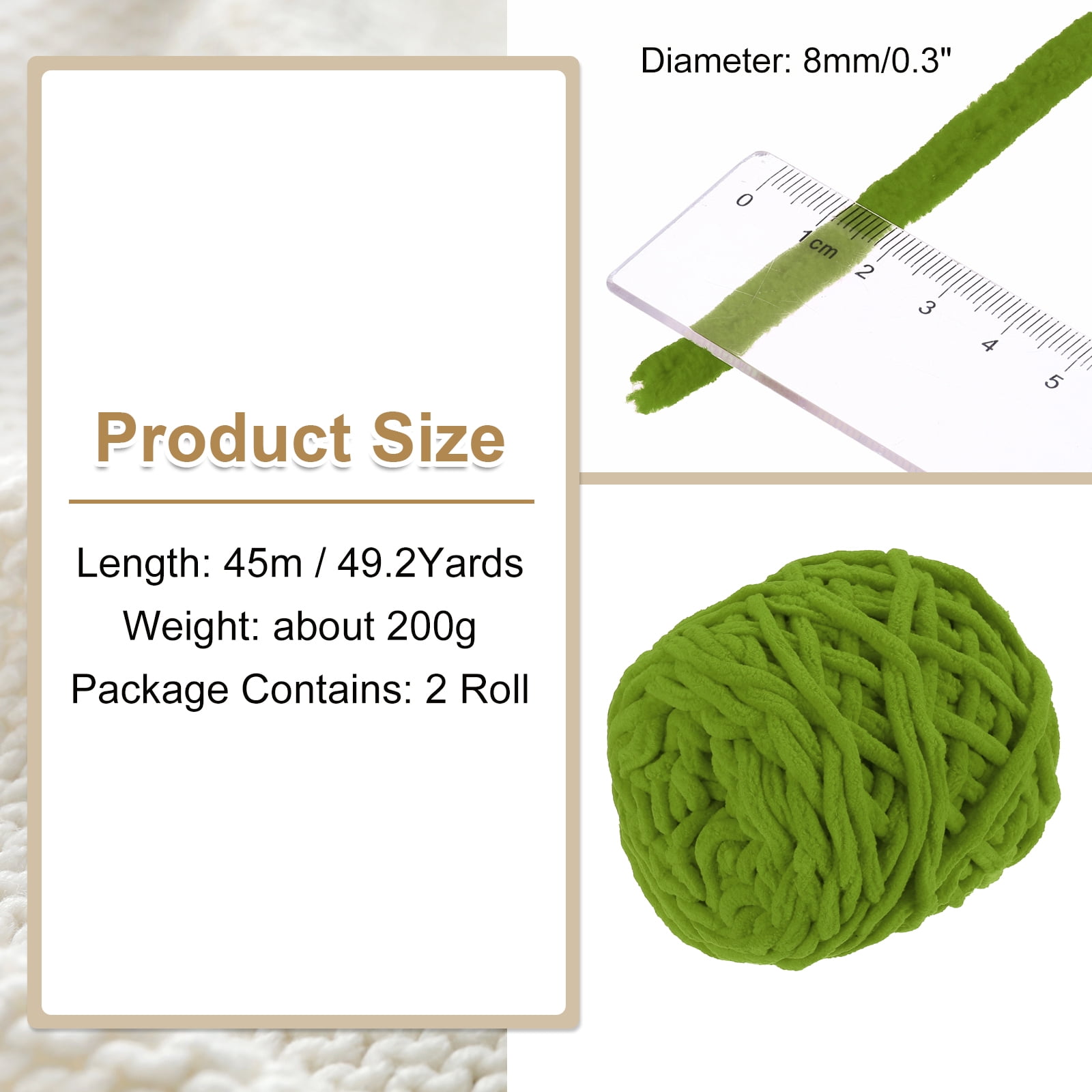 Uxcell Chenille Chunky Yarns, Plush Bulky Thick Fluffy Yarn for Crochet, Soft Velvet Blanket Yarn for Sweater Hand Knitting Crocheting Grass Green