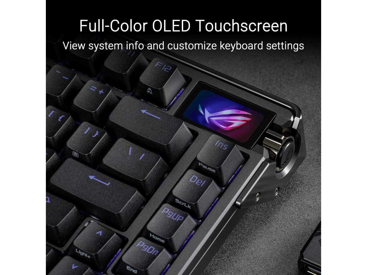 ASUS ROG Azoth Extreme 75 Custom Gaming Keyboard, Aluminum Chassis, Carbon Fiber Positioning Plate, Adjustable Gasket Mount, 3-Layer Dampening, Color OLED Touchscreen, ROG NX Snow Switches, PBT Keyca