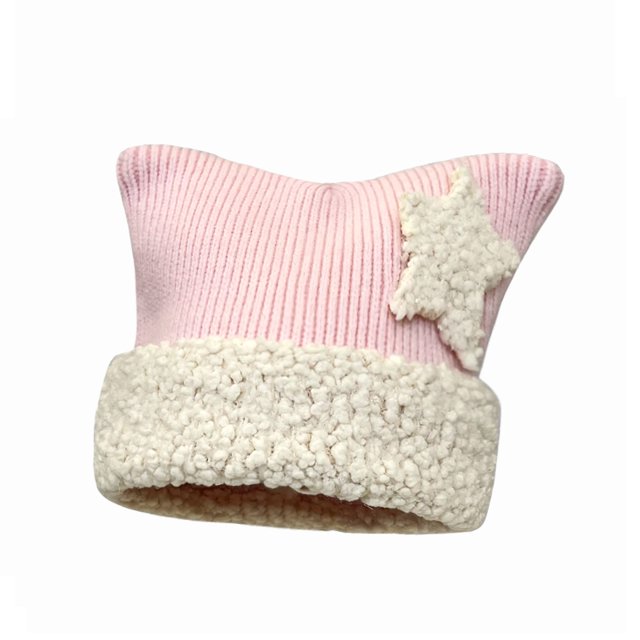 Gorro de lana con orejas de gato y estrella para mujer y niña, gorro cálido con protección para los oídos, versión coreana, Y2k, invierno, 2023