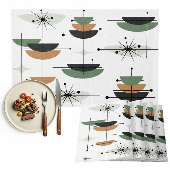 Placemats Set of 4, Boho Geometric Place Mats Bohemian Orange Sage Green Color Block Tablemats Washable Placemat Table Decoration for Kitchen Table Dinner Party Home Decor Indoor Outdoor 13x19 Inch