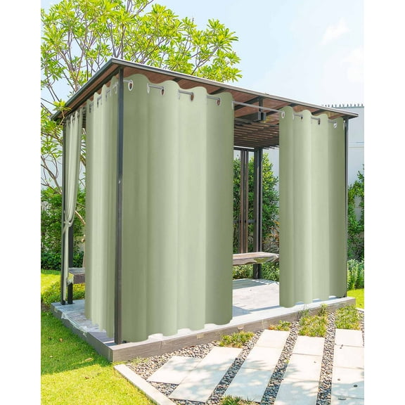 Outdoor Curtains for Patio Ombre Abstract Gradient Light Sage Green Waterproof Privacy Outside Curtains with 2 Tiebacks Grommet Top Pergola Curtains for Porch Cabana Gazebo 1 Panel, 54x108 inch