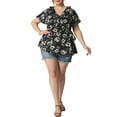 thumbnail image 3 of Agnes Orinda Women's Plus Size Summer Floral Short Sleeve Tie Waist Wrap Blouse, 3 of 7