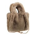 thumbnail image 1 of LinYooLi Sac Fourre-Tout en Fausse Fourrure Couleur Unie Automne Hiver Poignée Supérieure Doux Chaud Mode Portable Simple Décontracté pour Week-End Vacances, 1 of 6
