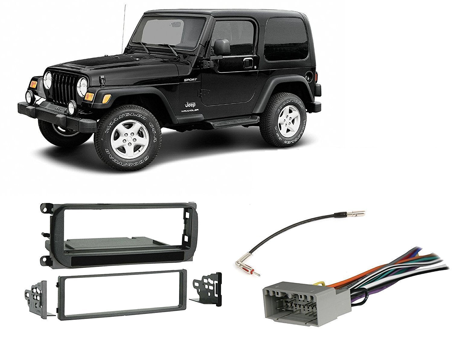 Jeep Grand Cherokee (02-04), Liberty (02-07), Wrangler (03-06) Radio Stereo  Install Dash Kit + wire harness + antenna adapter 
