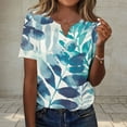 thumbnail image 3 of JTZGDY Western Shirts for Women Loose Fit Casual Vintage Floral Printed Summer 3/4 Smoked Cuff Sleeve Button V Neck Henley Tops Light Blue#02 XXL, 3 of 8