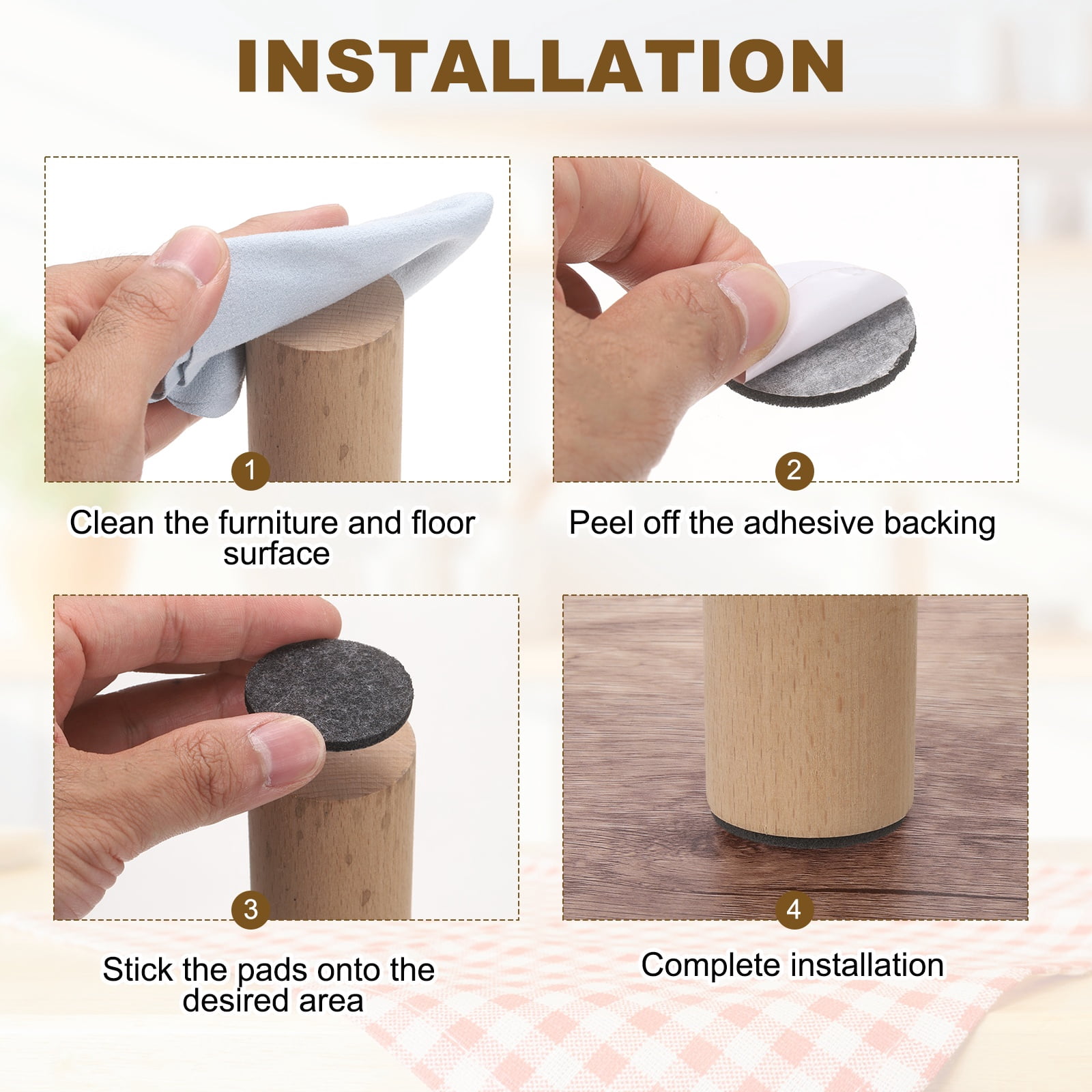 Uxcell 8Pcs Non Slip Furniture Pads, 8" Round Self Adhesive Felt Bumpers Noise Reducing Furniture Feet Floor Protector for Chairs Tables Furniture Legs (White 0.2" Thick)