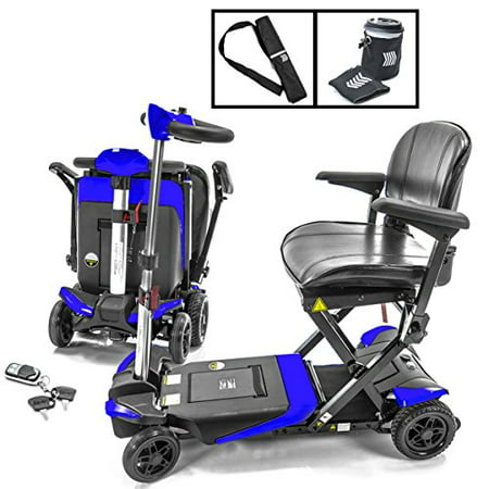Transformer Automatic Foldable Lithium Powered Travel Scooter BLUE + Cane & Cup (Best Foldable Mobility Scooter)