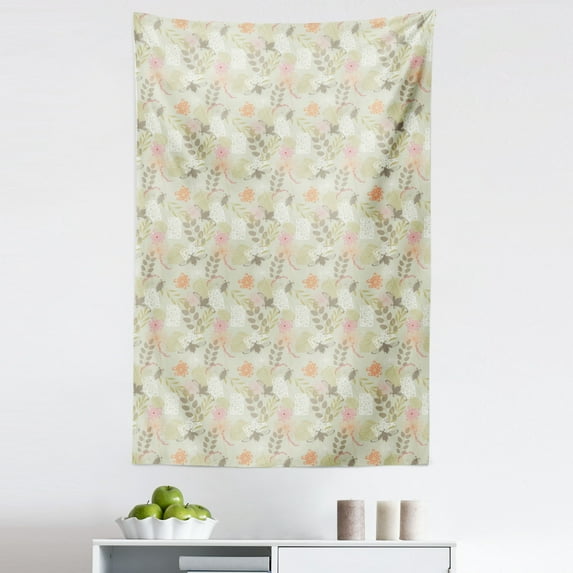 Insects Tapestry, Pastel Spring Flowers with Bugs Floral Bouquets Leaves Garden Art Foliage, Fabric Wall Hanging Decor for Bedroom Living Room Dorm, 5 Sizes, Rose Pale Green Dust, by Ambesonne