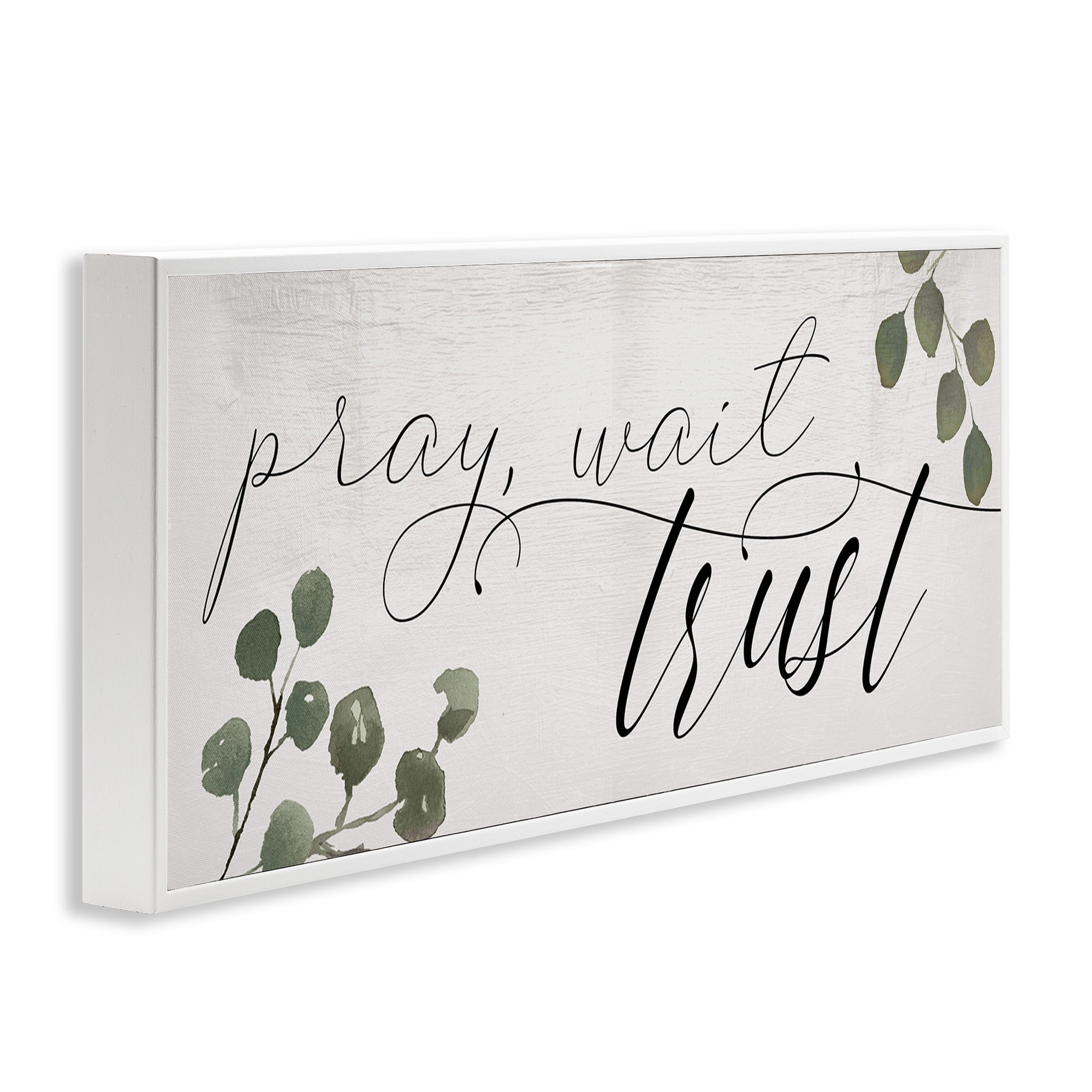 Stupell Industries Pray Wait Trust Phrase Religious Painting White Framed Art Print Wall Art, 24 x 10