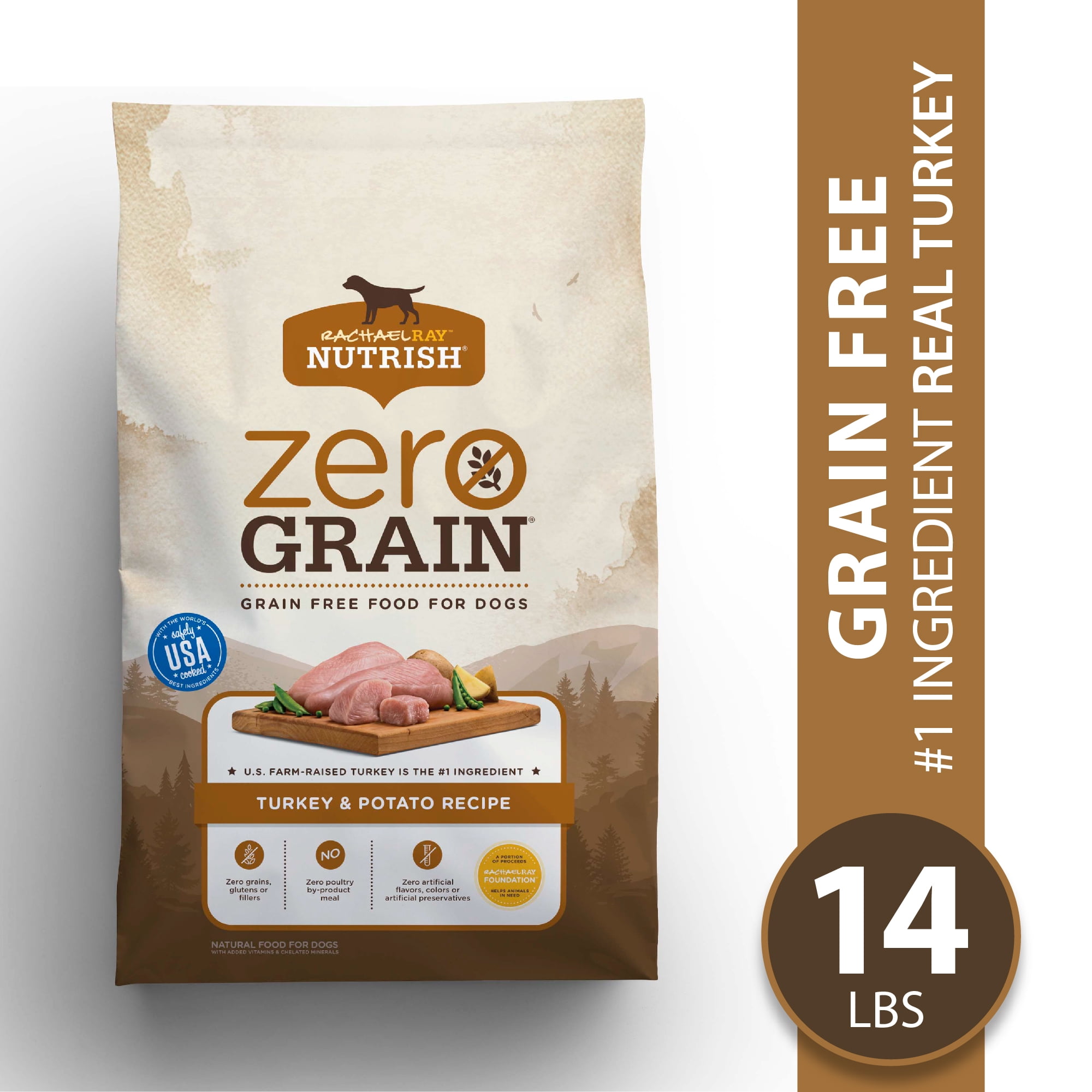 Rachael Ray Nutrish Zero Grain Natural Dry Dog Food, Grain Free, Turkey & Potato Recipe, 14 lbs