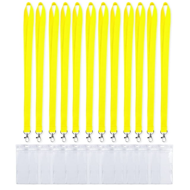 CANWELUX Paquete de 12 cordones amarillo neón brillante para tarjetas de identificación, cordón de crucero con soportes de identificación antipérdida, cordón de neón para tarjeta de crucero (paquete d