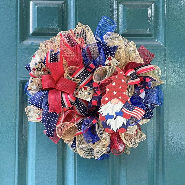 Decoraciones para el Día de los Caídos, decoraciones para el 4 de julio, decoraciones patrióticas, corona del Día de la Independencia, corona artificial del 4 de julio, colgante, corona roja para puer