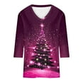 thumbnail image 4 of purcolt Christmas Shirts for Women Glitter Christmas Tree Print 3/4 Length Sleeve V Neck Tunic Tops Graphic Tees Blouse Holiday Xmas Shirts, 4 of 4