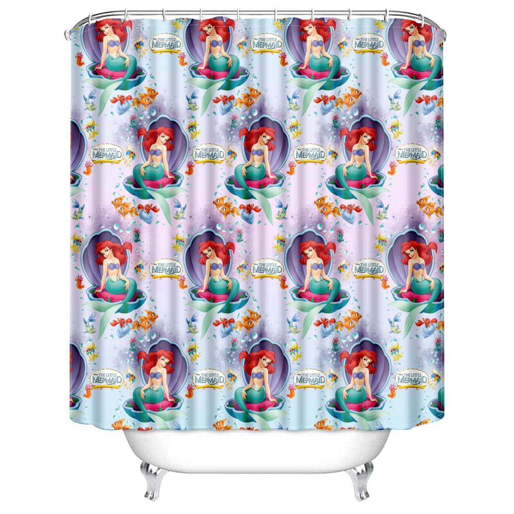 The Little Mermaid Shower Curtain with 12 Hooks for Bathroom Decor