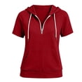 thumbnail image 2 of Women's Hoodie Sweatshirt Short Sleeve Shirts Fall Hoodies Sweatshirt Lightweight Hooded Sweatshirt Solid Colors Sweatshirt Hoodie,Red,S, 2 of 3
