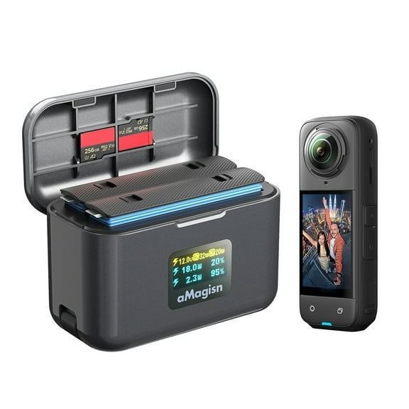 Battery Charger for Insta 360 X5 Camera Battery Charger Hub Two Way Fast Charging Case 36W Dual-Port Charging