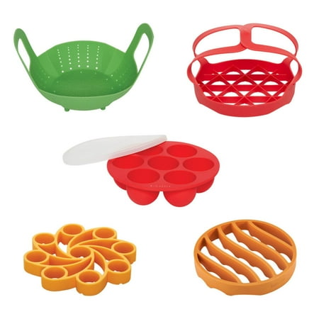Instant Pot 5 Piece Silicone Accessory Set - Includes Roasting Rack, Egg Rack, Steamer Basket, Bakeware Sling, Egg Bite Mold with Lid - Ovenware & Kitchen Essentials for Home Cooks & Holiday Cookware