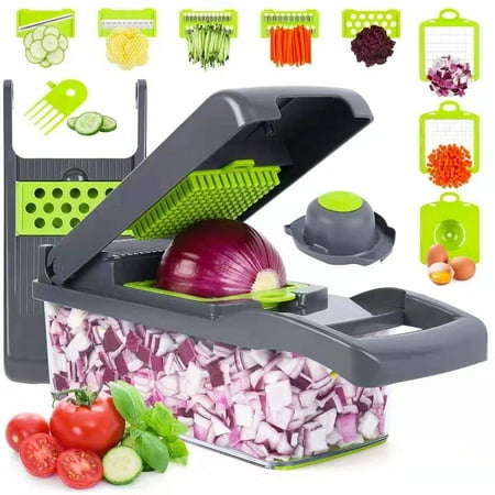 

Vegetable Chopper 10 in 1 Multi-functional Onion Chopper Veggie Chopper Stainless Steel Blades Vegetable Slicer Container Mandoline Slicer Dicer Cutter Ideal for Fruits/Salads with Container
