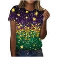 thumbnail image 2 of Cadancy Mardi Gras Tshirts Women Rave Party Holiday Graphic Crew Neck Short Sleeve Tops Funny Trendy Casual Loose Blouse Glitter Carnival Outfits, 2 of 5