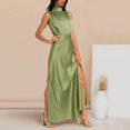 thumbnail image 2 of Beshee Cocktail Dresses for Women Summer Long Formal Satin Dress Mock Neck Sleeveless Side Slit Flowy Maxi Tank Dresses Prom Dresses 2025 Womens Dresses Green S, 2 of 9