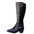 thumbnail image 2 of Heisall Women's Boots Thick Sole Leather Boots High Shaft Chunky Heel Pointed Toe Mid Heel Side Zipper Below Knee British Retro Style Casual Fashion Versatile Niche, 2 of 7