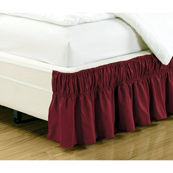 Fancy collection Wrap Around Style Easy Fit Elastic Bed Ruffles Bed-Skirt Twin-Full Solid Burgundy New