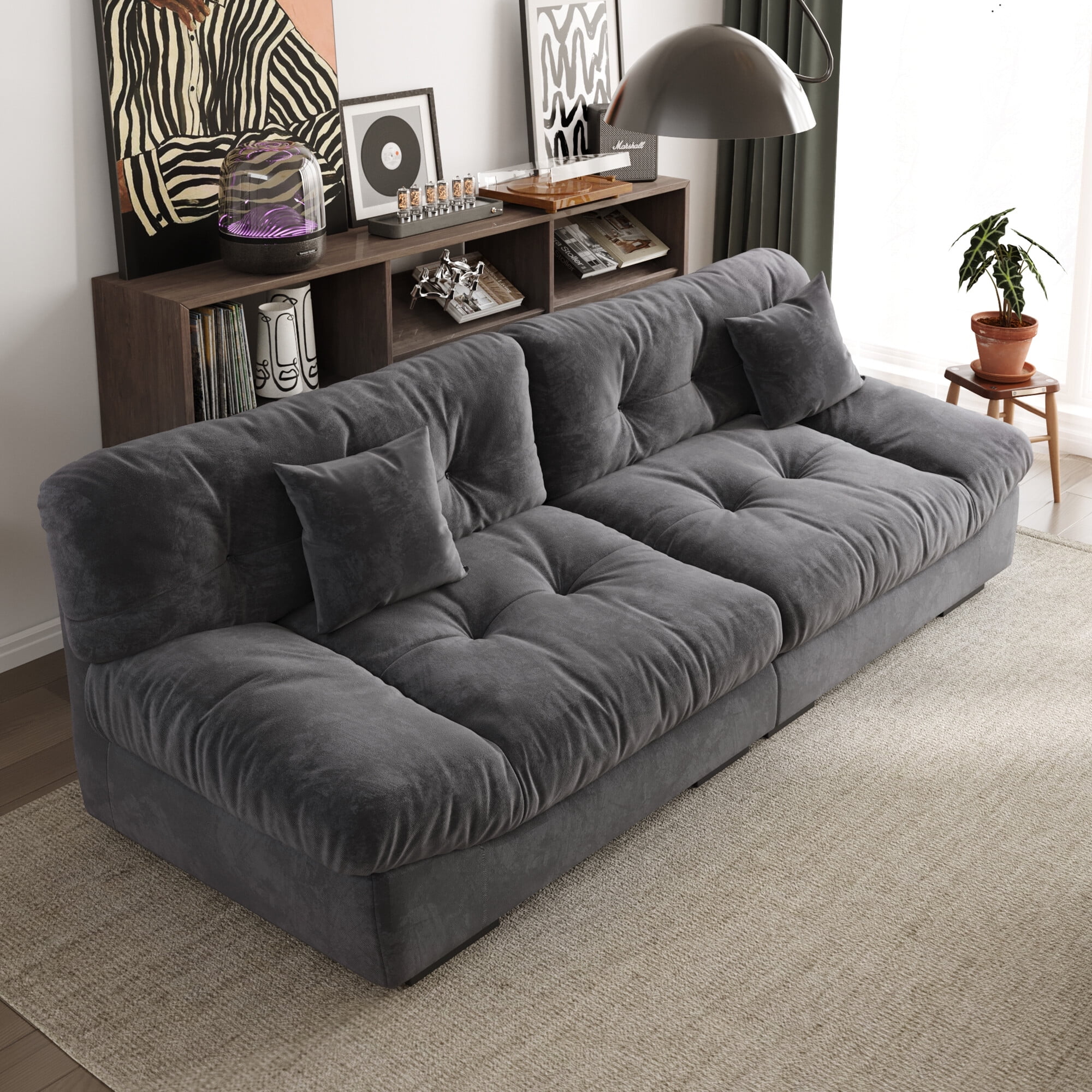 Sdorens 105" Modern Cloud Sofa,Velvet Couch,3-Seat Sofa for Living Room,Apartment and Small Space,Gray