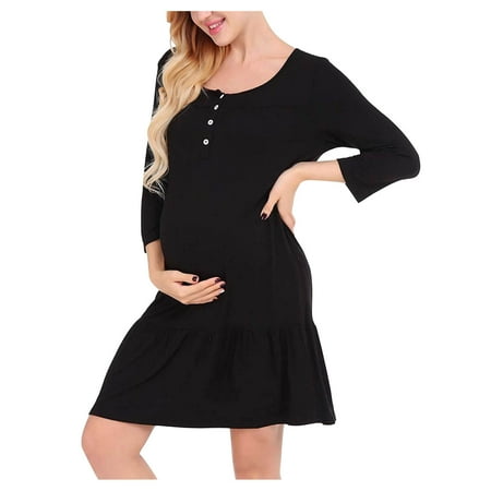 

Mikilon Women s Pregnant Casual Sexy Fashion 3/4 Sleeves Breast-feeding Button Dress Maternity Dresses for Women for Photoshoot on Sale