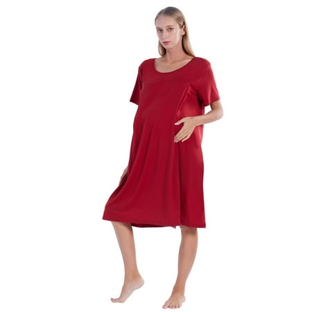 

WBQ Women s Nursing/Delivery/Labor/Hospital Nightdress Short Sleeve Maternity Nightgown with Button Red Tag XXL/US 14