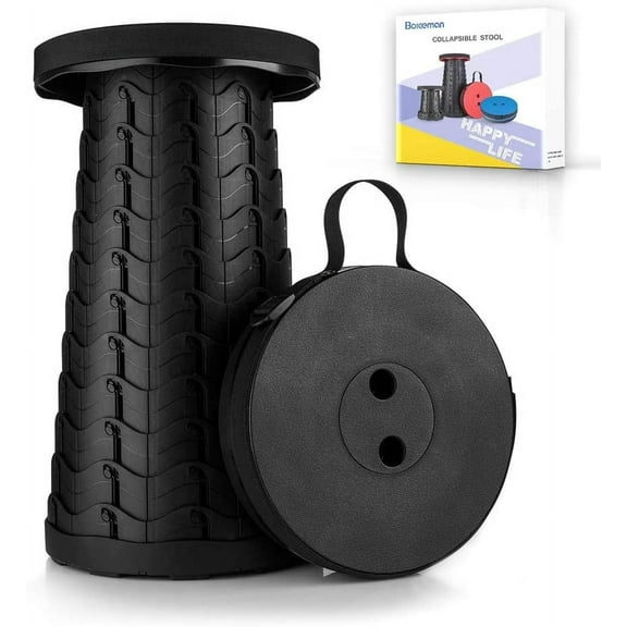 Upgraded Folding Stool Lightweight Yet More Sturdy with Load Capacity 400lbs Portable Collapsible Stool Retractable Stool for Camping Fishing Hiking BBQ (Black)