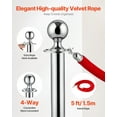 thumbnail image 4 of VEVOR Stanchions and Velvet Ropes 4Pcs, Hollow Base with Stainless Steel Post, 2 Red Velvet Ropes and Posts, Crowd Control Barriers Silver Stanchions, Red Carpet Runner Poles for Party Supplies, 4 of 9