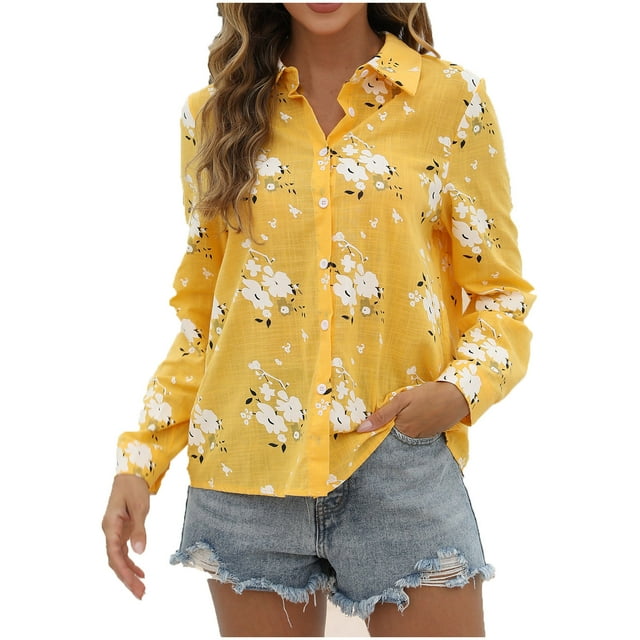 Pompotops Mode Blouse Élastique Confortable à Manches Longues Col Rabattu Boutons Décontractée Chemises Liquidation