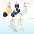 thumbnail image 2 of Balabala Boys Lightweight Crew Socks, Breathable Cotton Blend, Soft Striped Casual School Socks, 5-Pack, 2 of 6