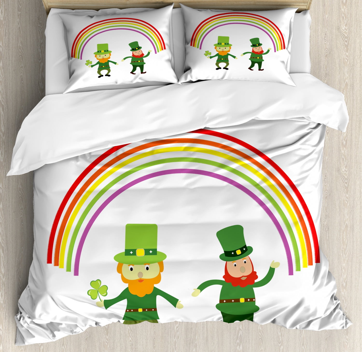 Elf Duvet Cover Set, 2 St Patrick's Day Leprechaun Cartoon Characters