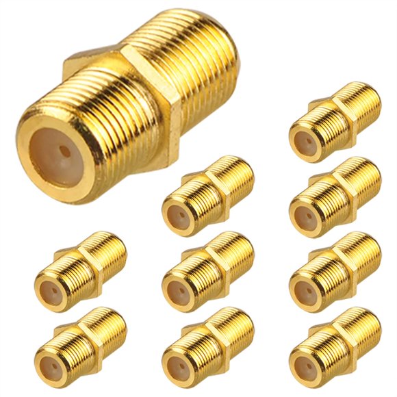 Coaxial Cable Connector Female to Female, 10-Pack RG6 Coax Coupler, F-Type Adapter Gold Plated for for RG6/RG59 Coaxial Cable Extend