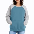 thumbnail image 7 of Tqcoqu Women's Color Block Raglan Crew Neck Pullover Sweatshirt with Front Kangaroo Pocket,Long Sleeve Loose Casual Tops For Fall Winter,Light Blue Women's S-XXL, 7 of 7