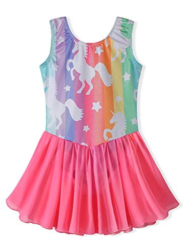 Gymnastics Leotards for Girls Ballet Skirts Tutu Dance Dress for Toddler Girls Sparkly Ribbon Mermaid Unicorn Gymnastic Skirt 