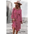 thumbnail image 2 of Femmes Robes Casual Manches Courtes Bouton Imprimé Floral vers le Bas V Cou Été Boho Midi Robe, 2 of 6