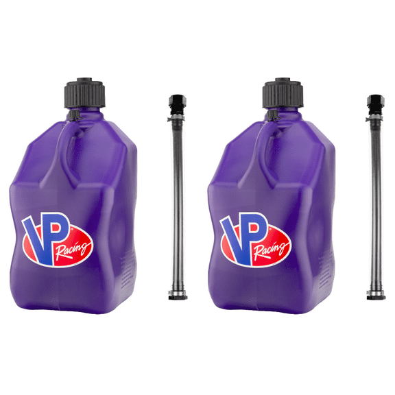 VP Racing 3612-CA, 5.5-Gallon Square Motorsport Jug Translucent Purple w/ 14" Standard Hose Close-Trimmed Cap and Neck for Tight Seal (2 Pack)