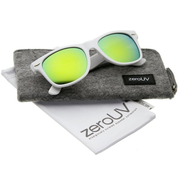 zeroUV Unisex Hipster Fashion Flash Color Mirror Lens Horn Rimmed Style Sunglasses (White / Sun) - 52mm